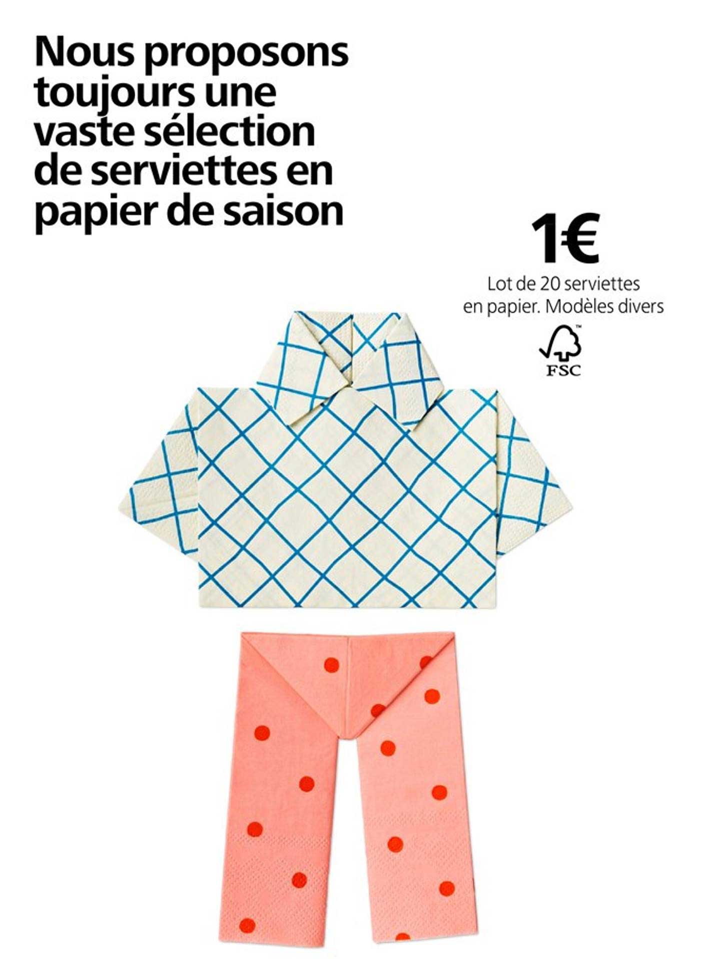lot de 20 serviettes en papier modèles divers