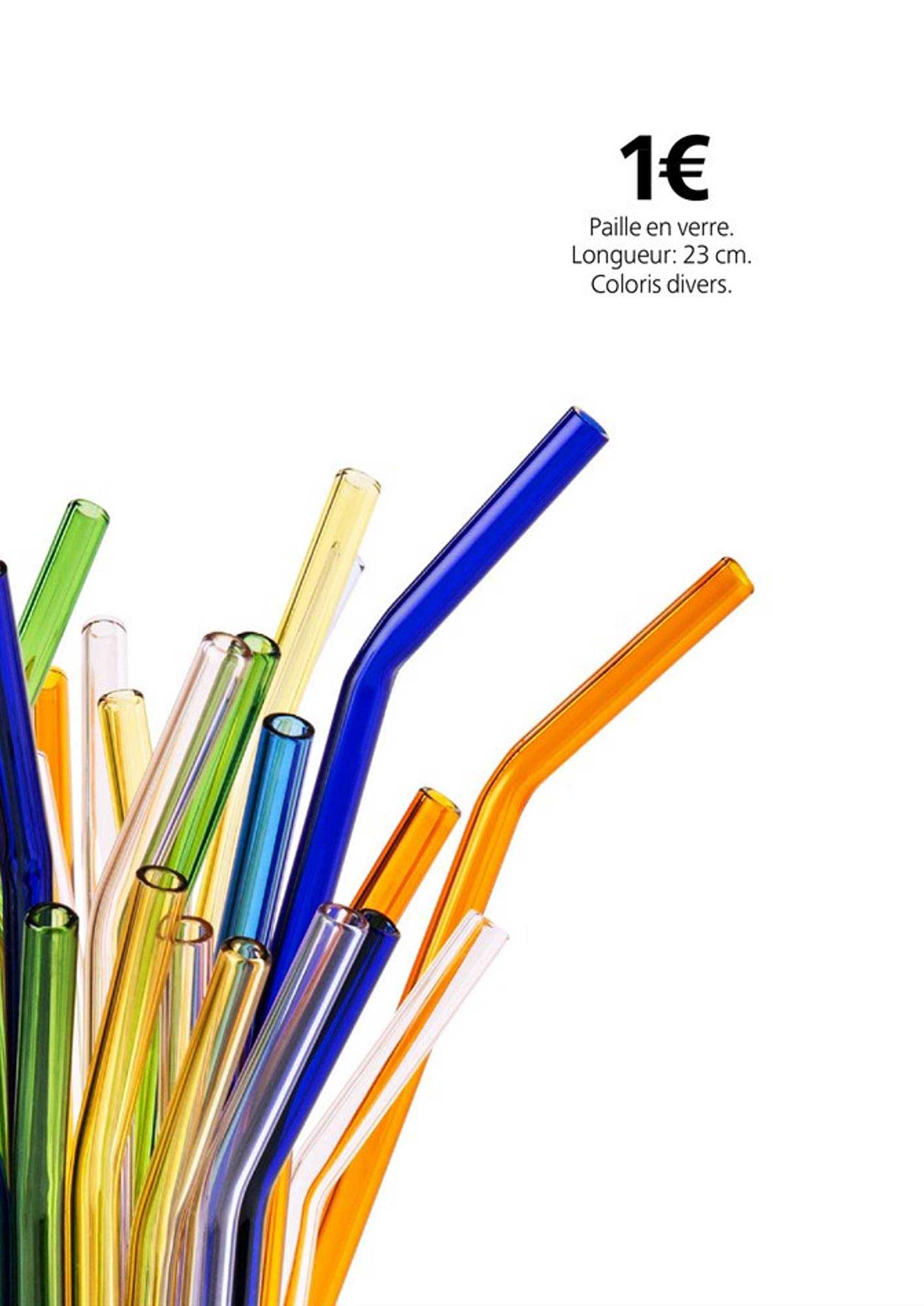 paille en verre longueur 23 cm coloris divers