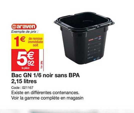 bac gn 1-6 noir sans bpa 2,15 litres