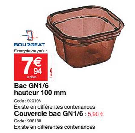 bac gn1-6 hauteur 100 mm, couvercle bac gn1-6
