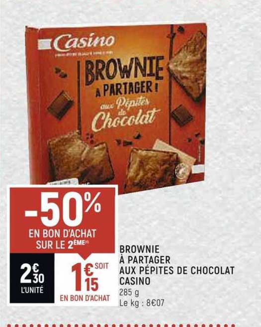 brownie à partager aux pépites de chocolat casino