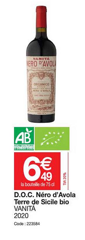 d.o.c. néro d'avola terre de sicile bio vanita 2020
