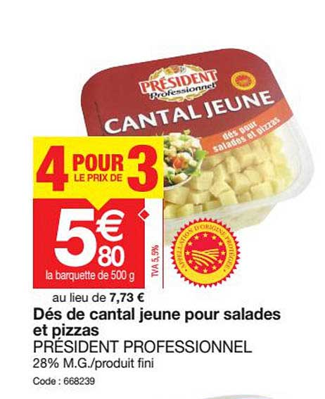 Dés De Cantal Jeune Pour Salades Et Pizzas Président Professionnel