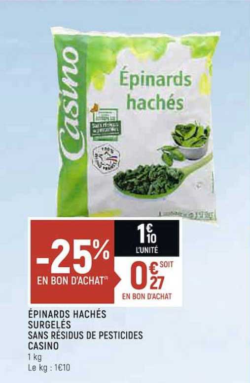épinards Hachés Surgelés Sans Résidus De Pesticides Casino