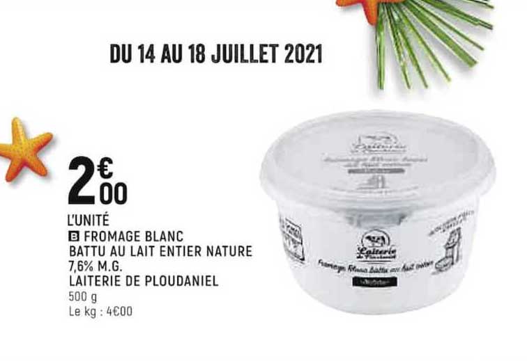 fromage blanc battu au lait entier nature 7,6% m.g. laiterie de ploudaniel