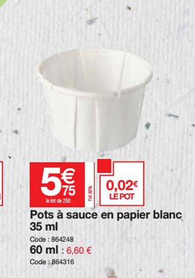 pots à sauce en papier blanc 35 ml - 60 ml