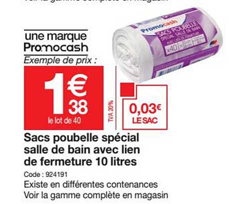sacs poubelle spécial salle de bain avec lien de fermeture 10 litres