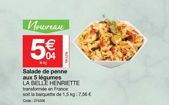 salade de penne aux 5 légumes la belle henriette