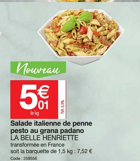 salade italienne de penne pesto au grana padano la belle henriette