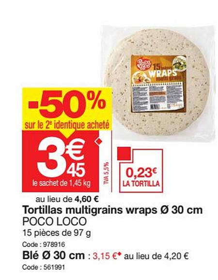 tortillas multigrains wraps 30 cm poco loco, blé 30 cm