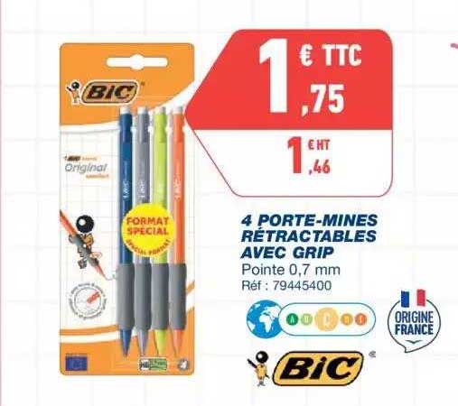 4 Porte-mines Rétractables Avec Grip Bic