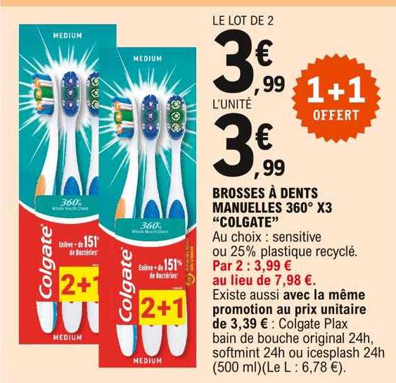 brosses à dents manuelles 360° x3 "colgate"