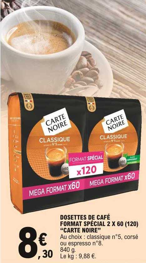 dosettes de café format spécial 2x 60 (120) "carte noire"