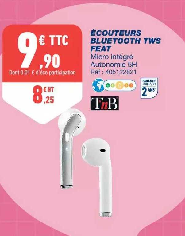 écouteurs bluetooth tws feat tnb
