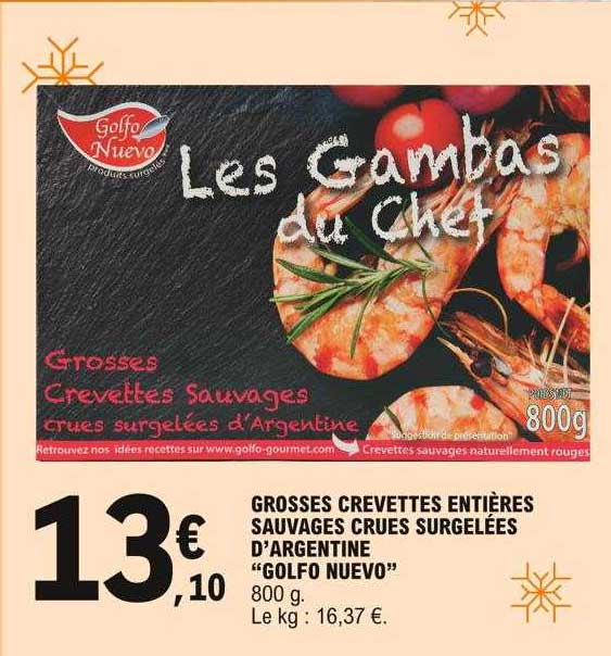 grosses crevettes entières sauvages crues surgelées d'argentine "golfo nuevo"