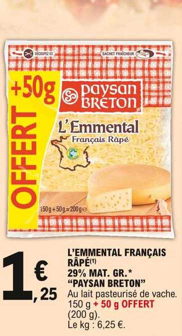 l'emmental français râpé 29% mat. gr. "paysan breton"