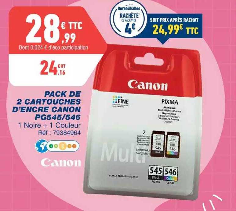 pack de 2 cartouches d'encre canon pg545-546 canon