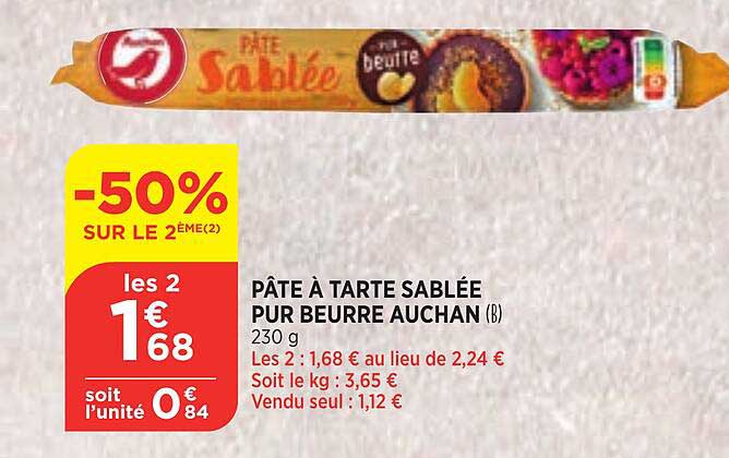pâte à tarte sablée pur beurre auchan