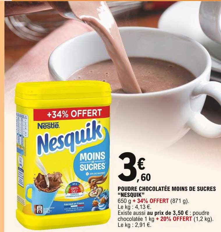 poudre chocolatée moins de sucres "nesquik"