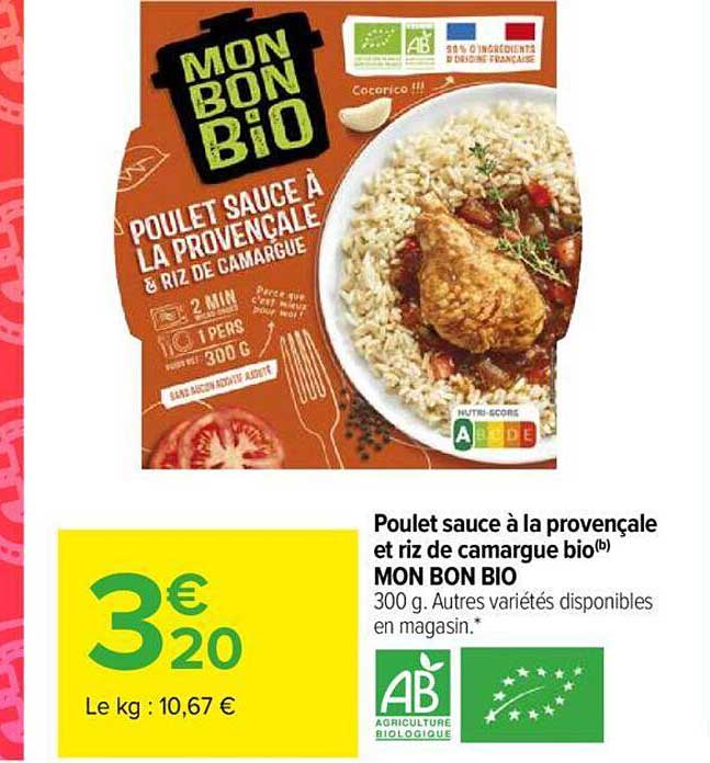 poulet sauce à la provençale et riz de camargue bio mon bon bio