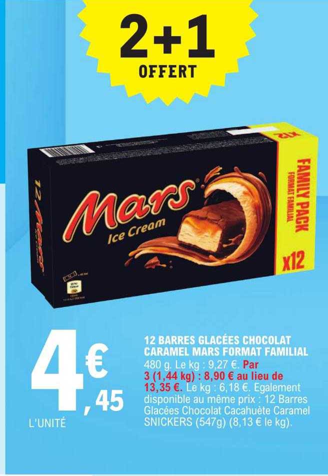 12 barres glacées chocolat caramel mars format familial