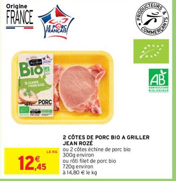 2 côtes de porc bio à griller jean rozé