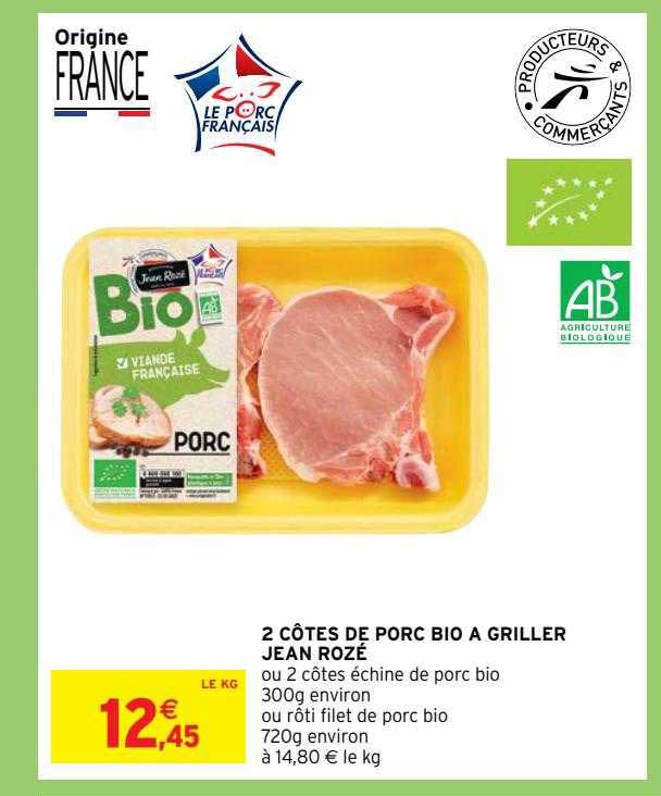 2 côtes de porc bio à griller jean rozé