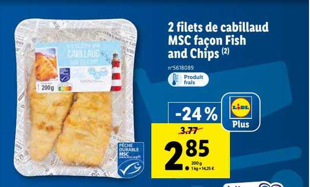 2 filets de cabillaud msc façon fish and chips