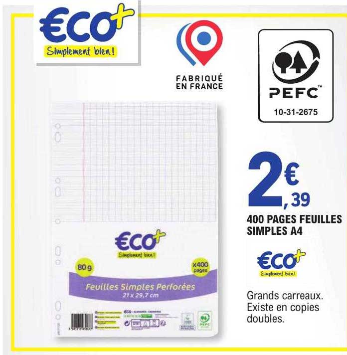 400 Pages Feuilles Simples A4 Eco