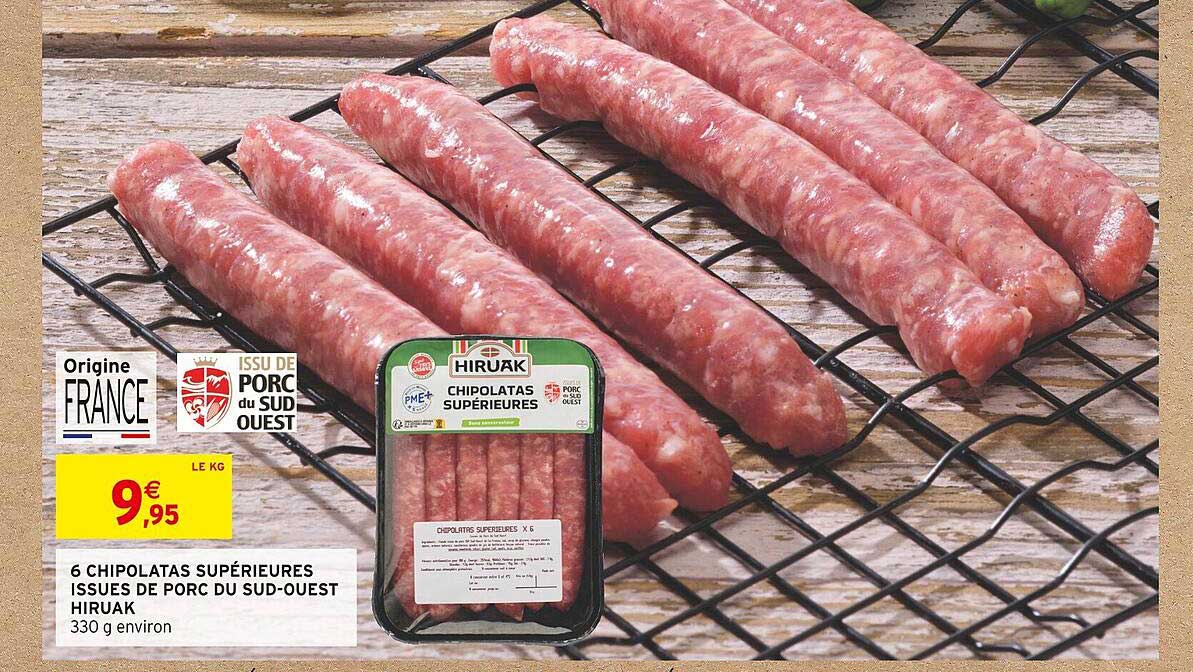 6 chipolatas supérieures issues de porc du sud-ouest hiruak