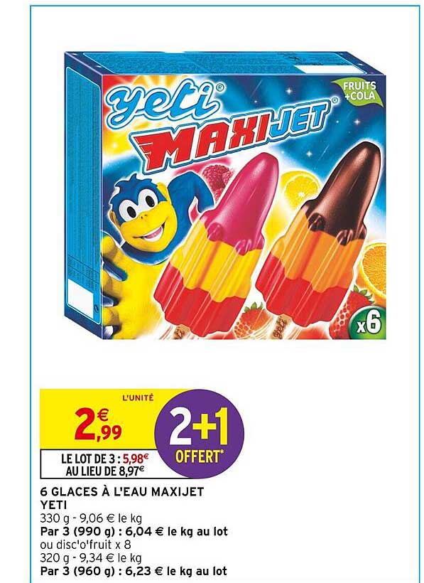 6 glaces à l'eau maxijet yeti