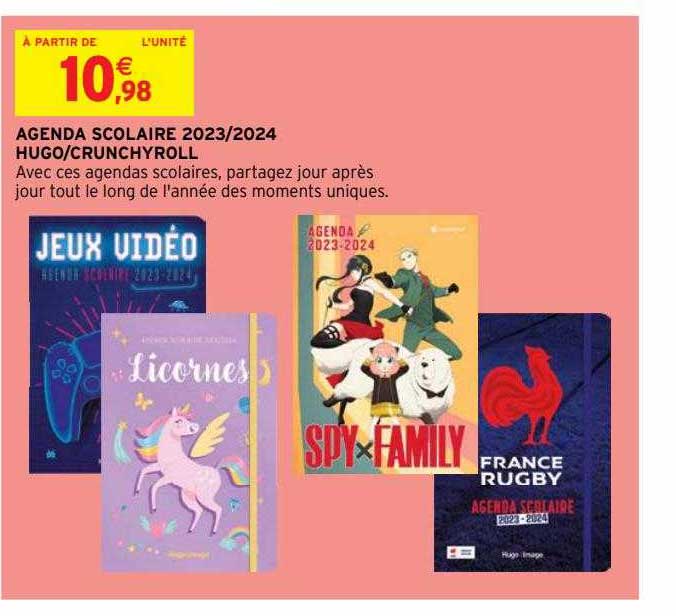 agenda scolaire 2023-2024 hugo ou crunchy roll