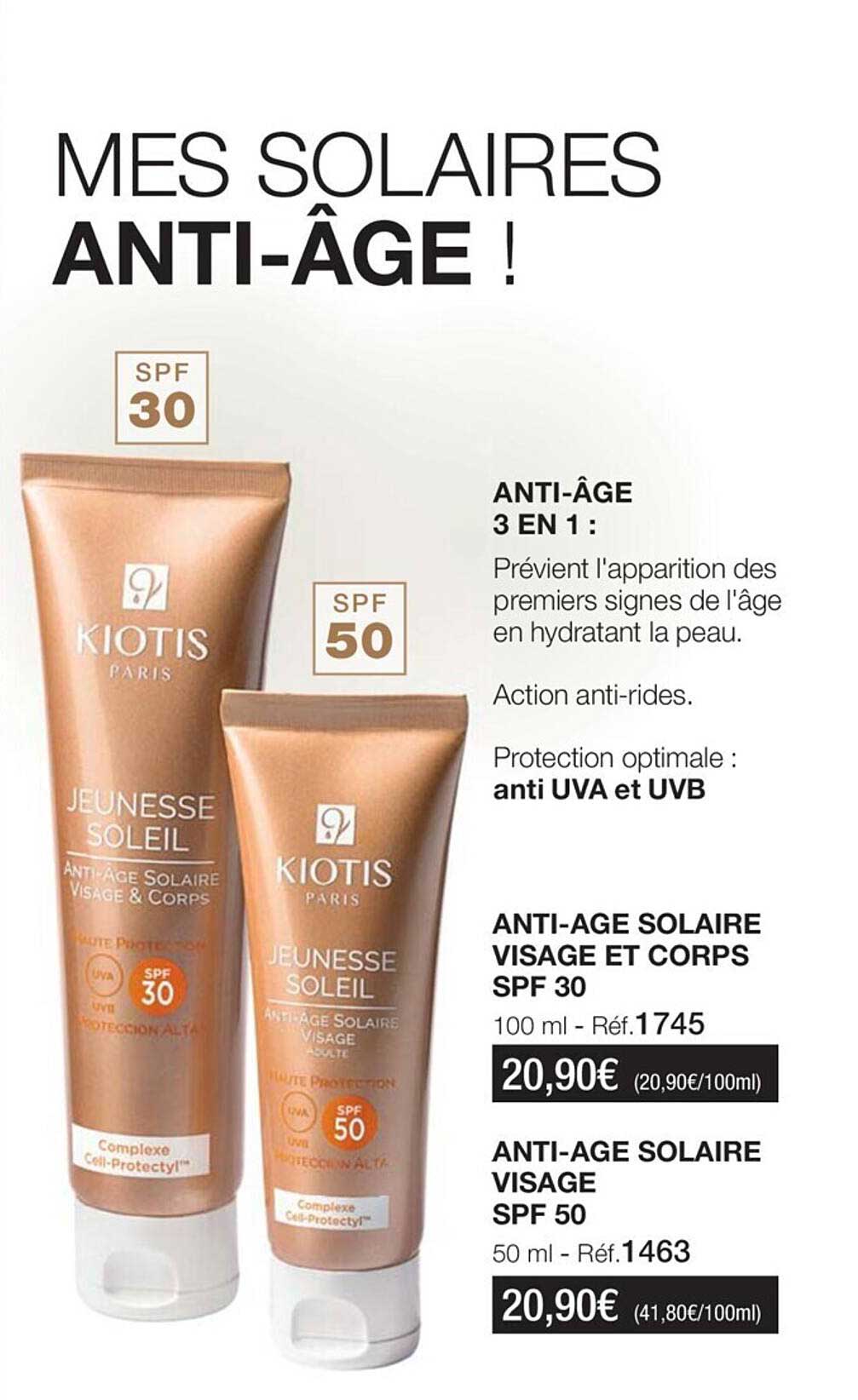 anti-âge solaire visage et corps spf 30, anti-âge solaire visage spf 30