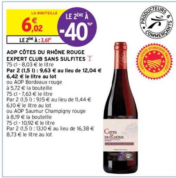 aop côtes du rhône rouge expert club sans sulfites