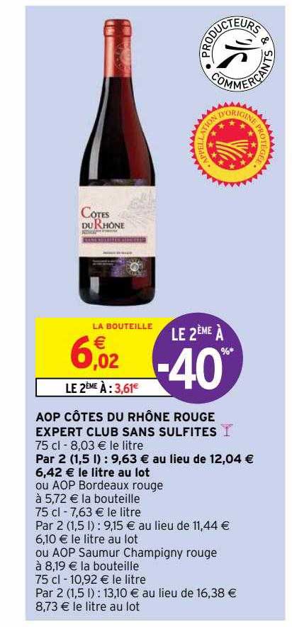 Aop Côtes Du Rhône Rouge Expert Club Sans Sulfites