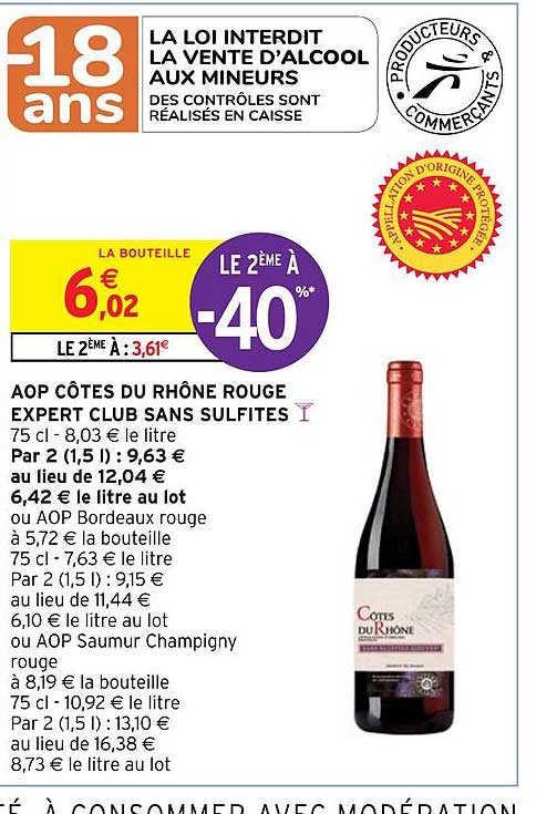 aop côtes du rhône rouge expert club sans sulfites