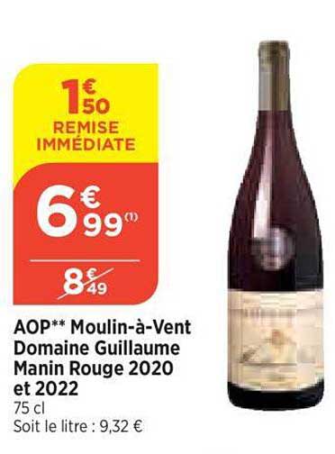 aop moulin-à-vent domaine guillaume manin rouge 2020 et 2022