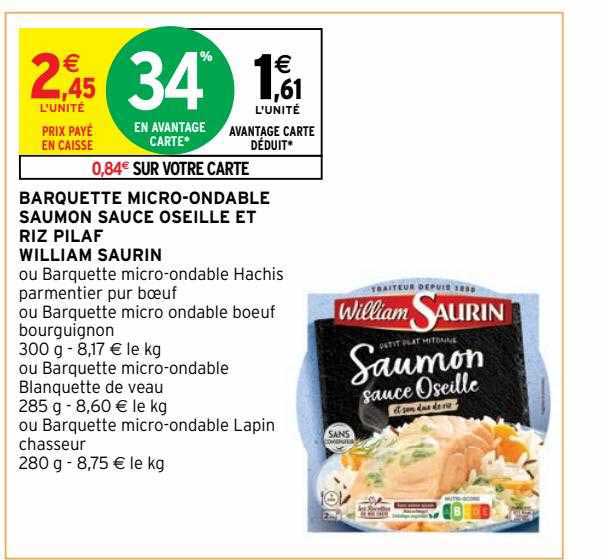 barquette micro-ondable saumon sauce oseille et riz pilaf william saurin