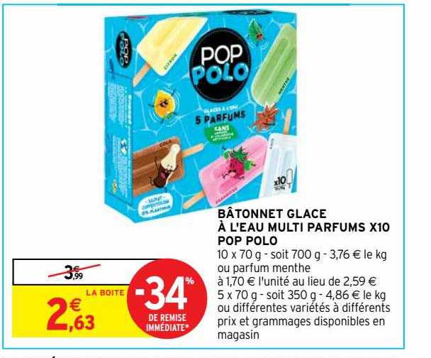 bâtonnet glace à l'eau multi parfums x10 pop polo