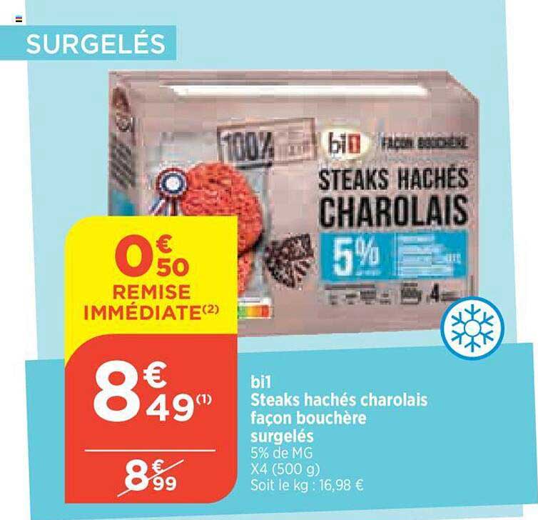bi1 steaks hachés charolais façon bouchère surgelés