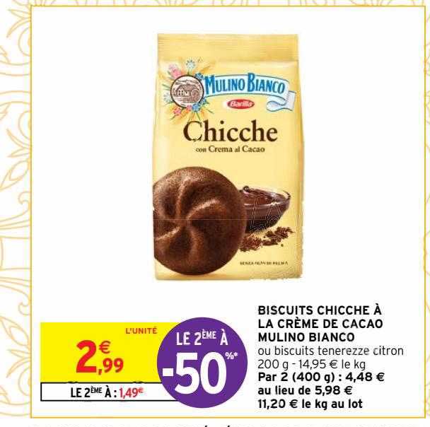 biscuits chicche à la crème de cacao mulino bianco