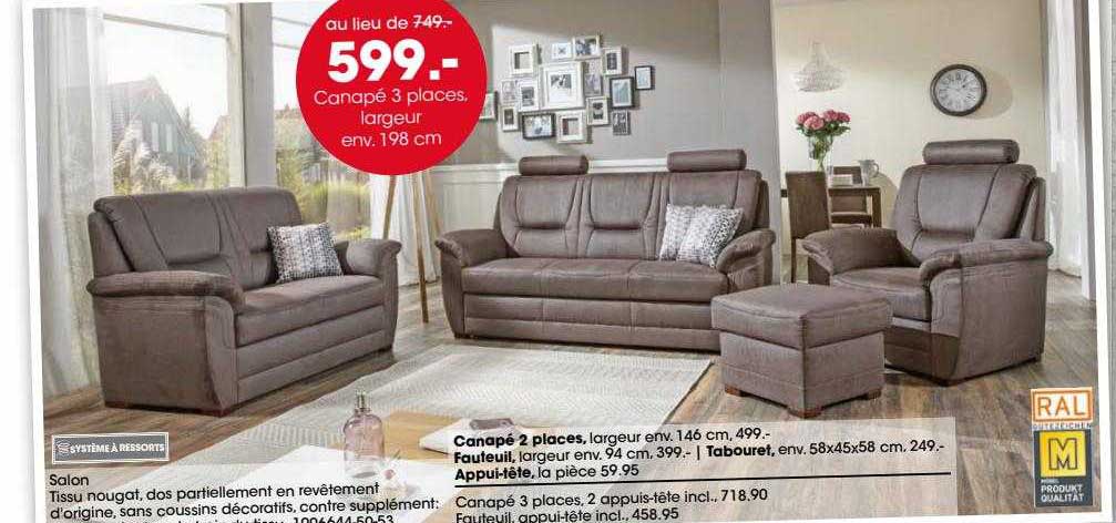 canapé 3 places, largeur env. 198 cm