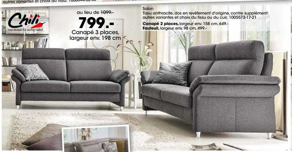 canapé 3 places, largeur env. 198 cm