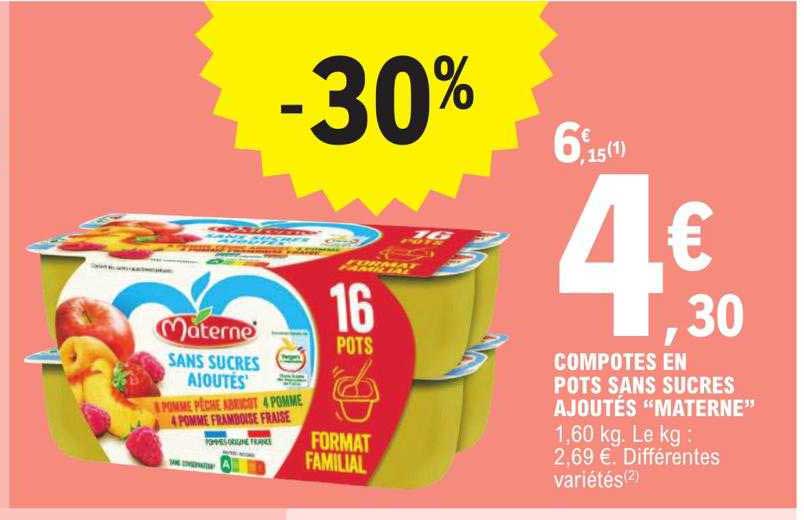 compotes en pots sans sucres ajoutés "materne"