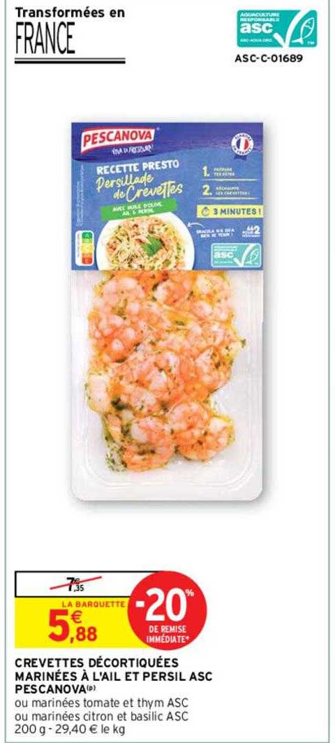 Crevettes Décortiquées Marinées à L'ail Et Persil Asc Pescanova