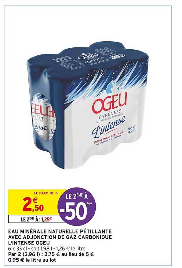 eau minérale naturelle pétillante avec adjonction de gaz carbonique l'intense ogeu