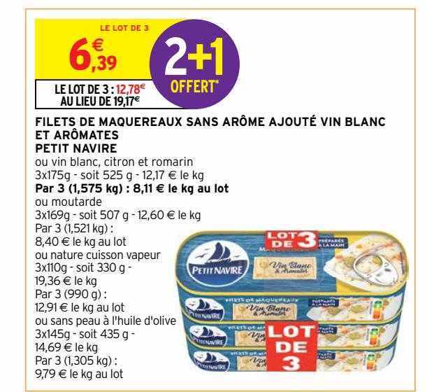 filets de maquereaux sans arôme ajouté vin blanc et aromates petit navire