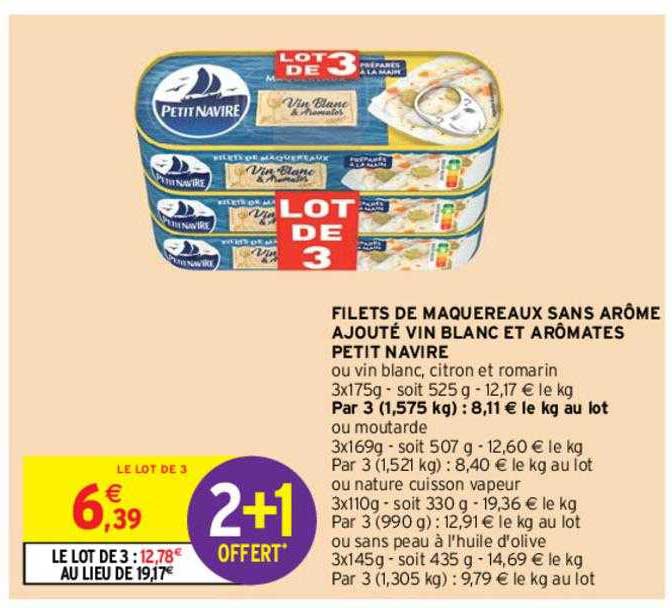 filets de maquereaux sans arôme ajouté vin blanc et arômates petit navire