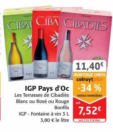 Igp Pays D'oc Les Terrasses De Cibadiès Blanc Ou Rosé Ou Rouge Bonfils Igp - Fontaine à Vin