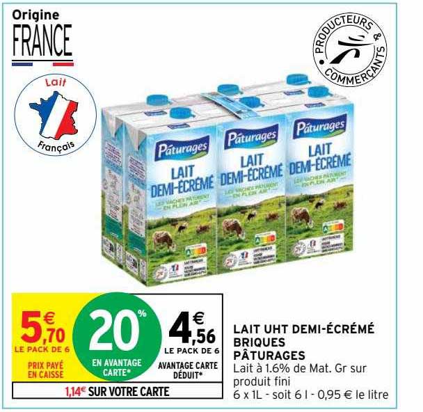 lait uht demi-écrémé briques pâturages